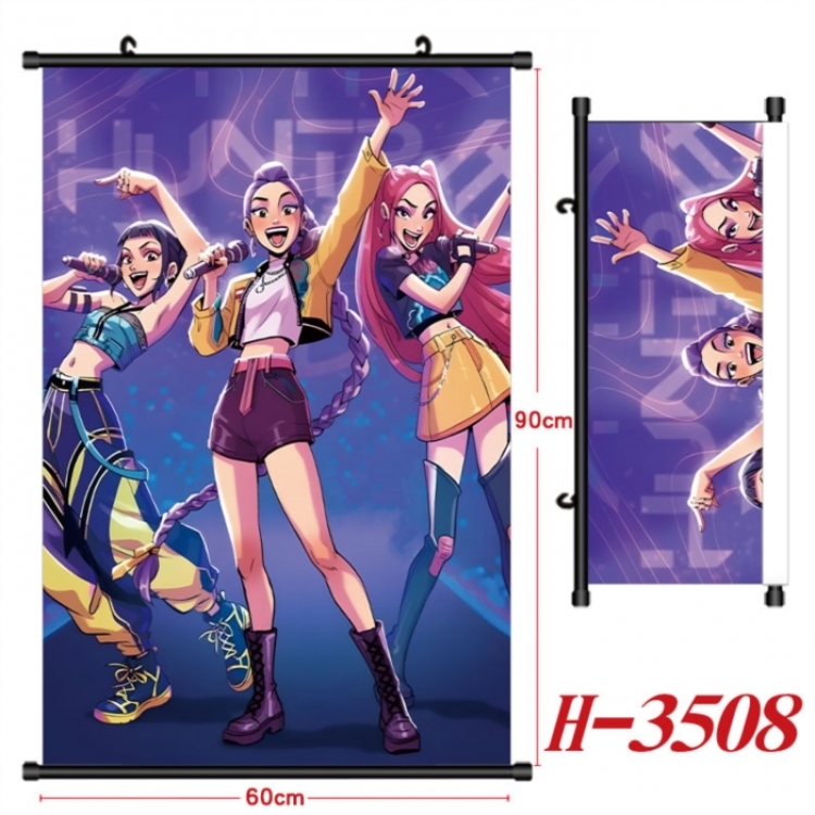 K-Pop Demon Hunters Anime Black Plastic Rod Canvas Painting Wall Scroll 60X90CM