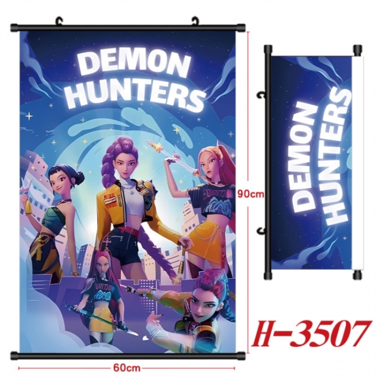 K-Pop Demon Hunters Anime Black Plastic Rod Canvas Painting Wall Scroll 60X90CM
