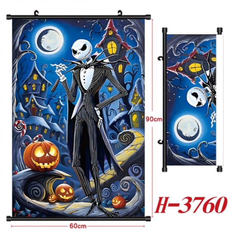 The Nightmare Before Christmas Anime Black Plastic Rod Canvas Painting Wall Scroll 60X90CM