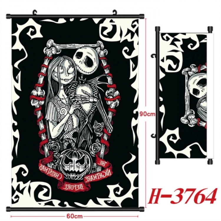 The Nightmare Before Christmas Anime Black Plastic Rod Canvas Painting Wall Scroll 60X90CM