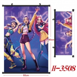 K-Pop Demon Hunters Anime Black Plastic Rod Canvas Painting Wall Scroll 60X90CM